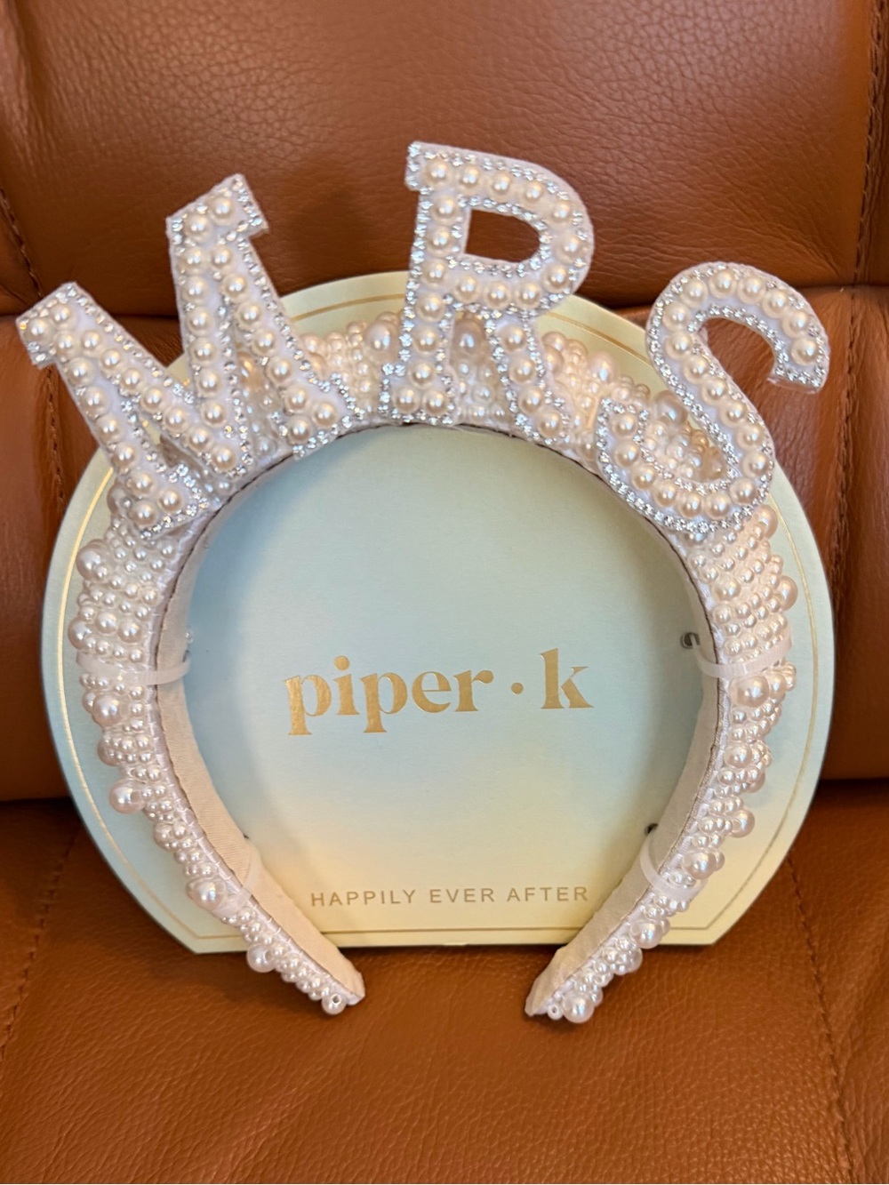 NEW Piper.K "MRS" White Pearl Wedding Rhinestone Headband Bachelorette Party